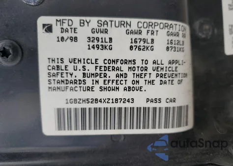 1999 Saturn Sl1 from USA, damaged, VIN 1G8ZH5284XZ187243